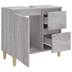 vidaXL Bathroom Cabinet | Grey sonoma | Engineered wood, solid eucalyptus wood 6