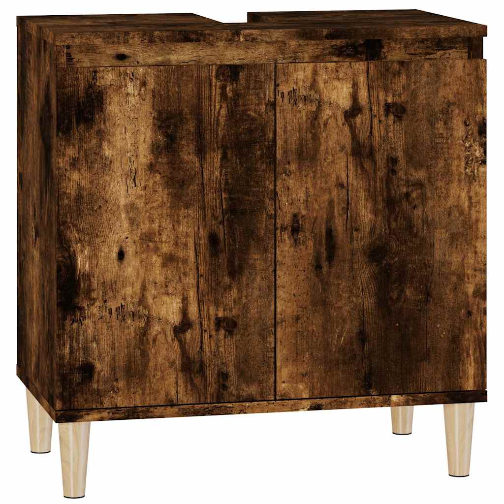 vidaXL Sink Cabinet | Smoked oak | Engineered wood and solid eucalyptus wood 2
