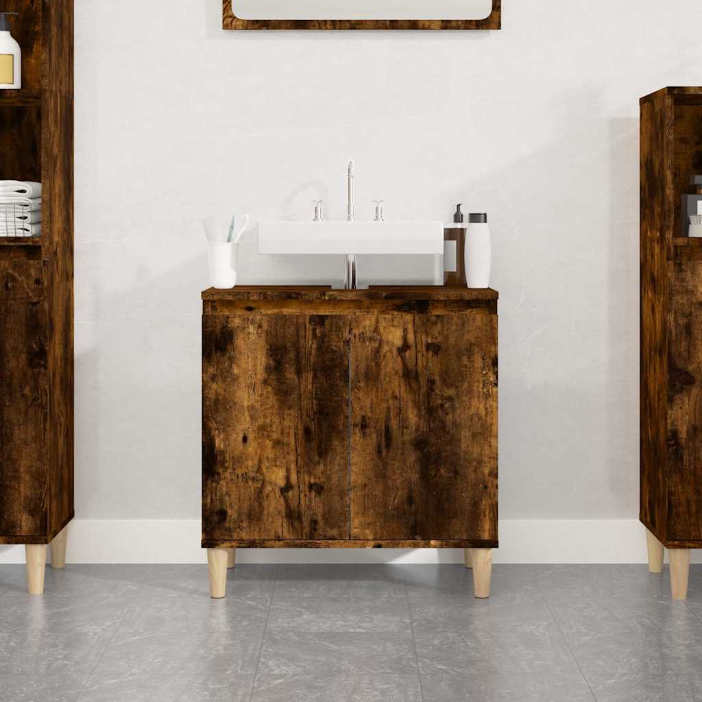 vidaXL Sink Cabinet | Smoked oak | Engineered wood and solid eucalyptus wood 1