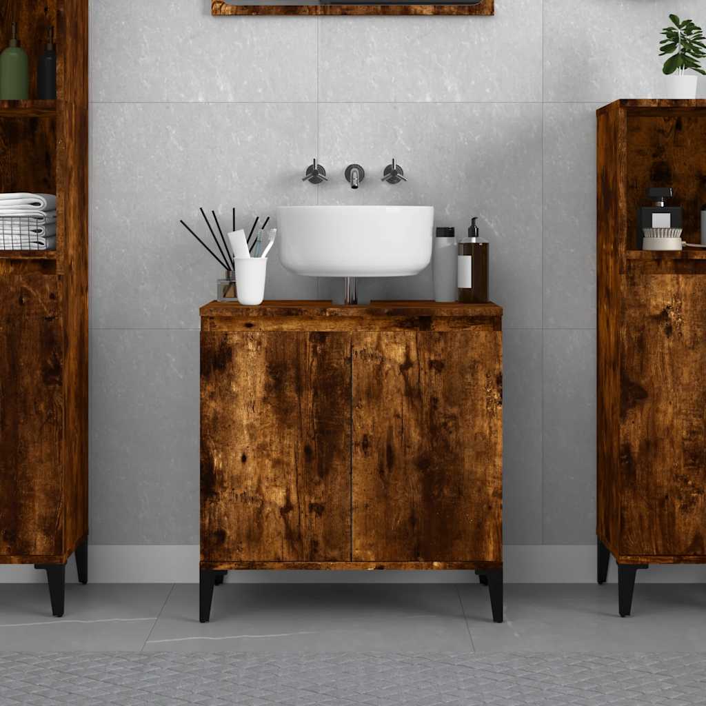 vidaXL Sink Cabinet Smoked Oak 58x33x60 cm Engineered Wood 1