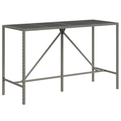 Bar Table with Glass Top Poly Rattan Grey 180 x 70 x 110 cm