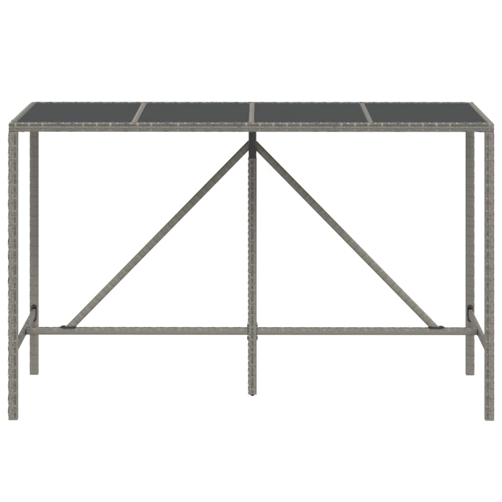 Bar Table with Glass Top Poly Rattan Grey 180 x 70 x 110 cm