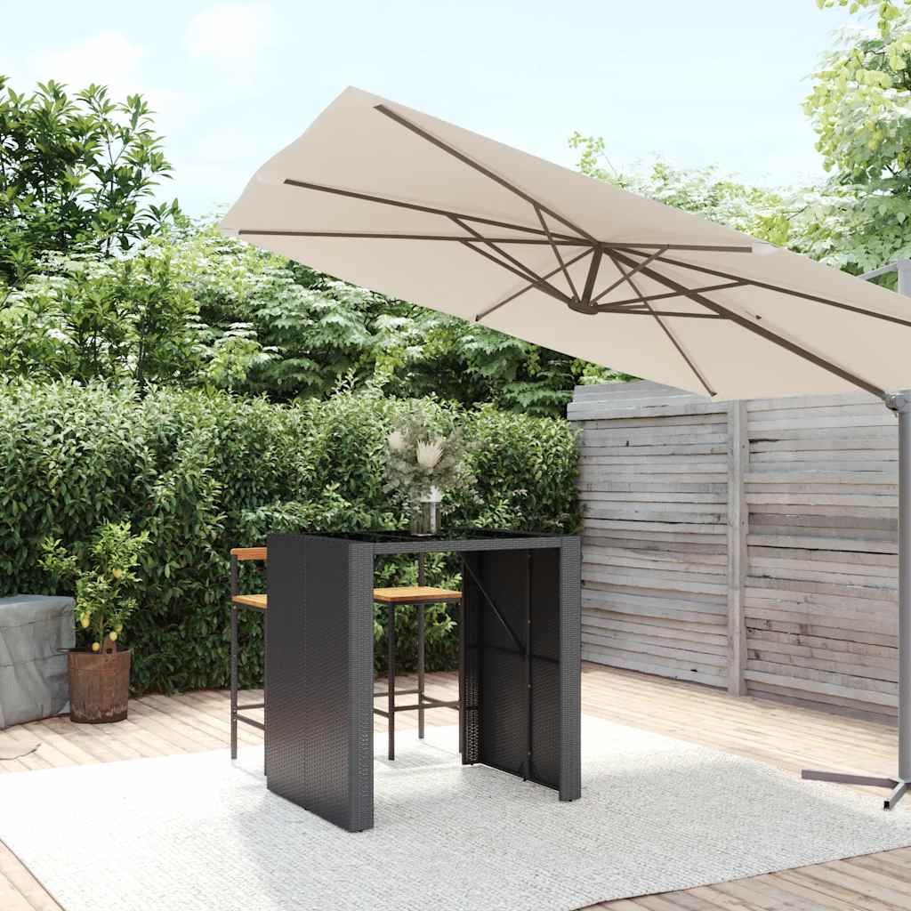 Bar Table with Glass Top Poly Rattan Black 105 x 80 x 110 cm