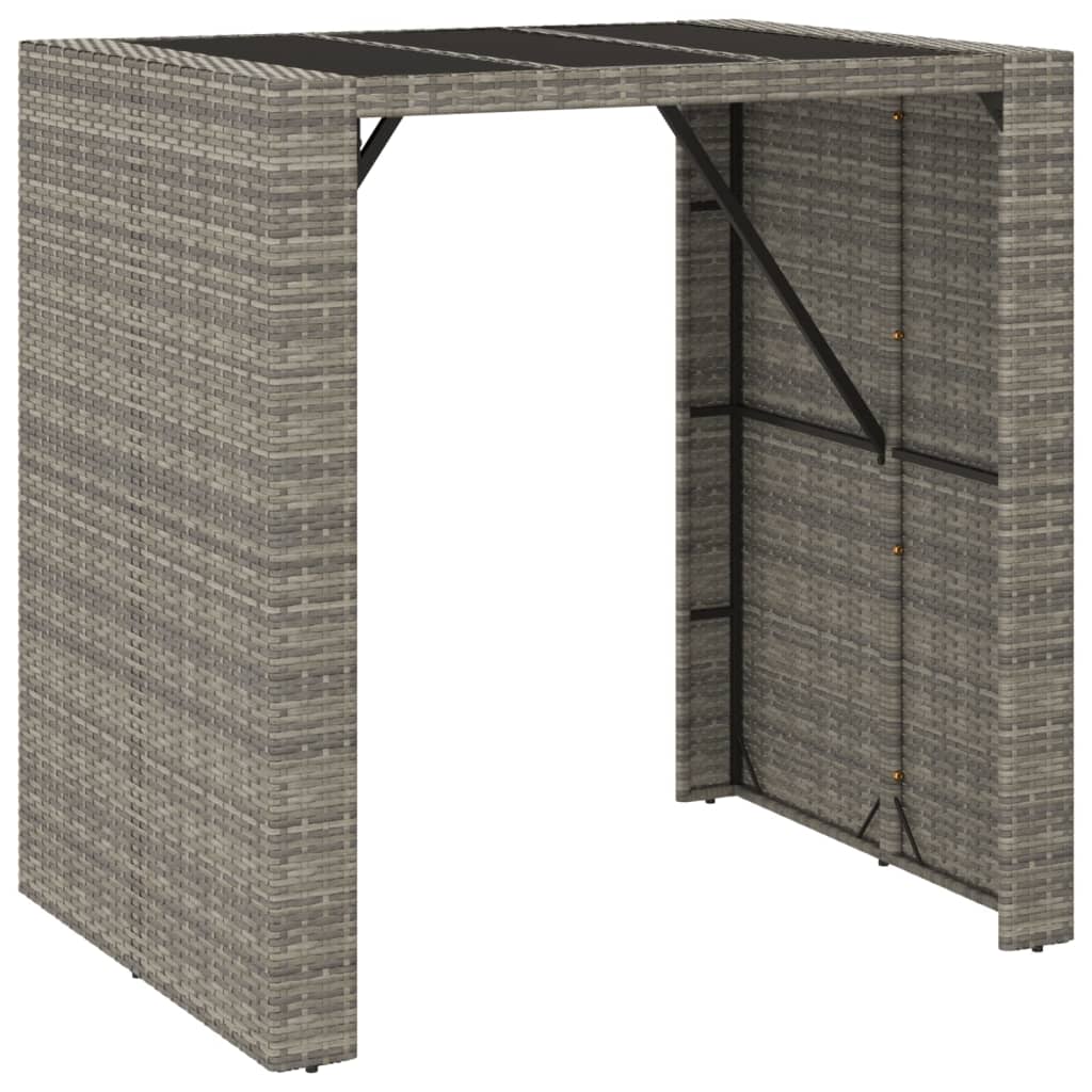 Bar Table with Glass Top Poly Rattan Grey 105 x 80 x 110 cm