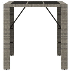 Bar Table with Glass Top Poly Rattan Grey 105 x 80 x 110 cm
