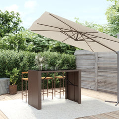 Bar Table with Glass Top Poly Rattan Brown 145 x 80 x 110 cm