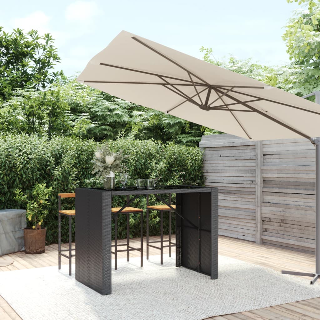 Bar Table with Glass Top Poly Rattan Black 145 x 80 x 110 cm