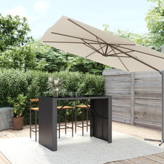 Bar Table with Glass Top Poly Rattan Black 145 x 80 x 110 cm