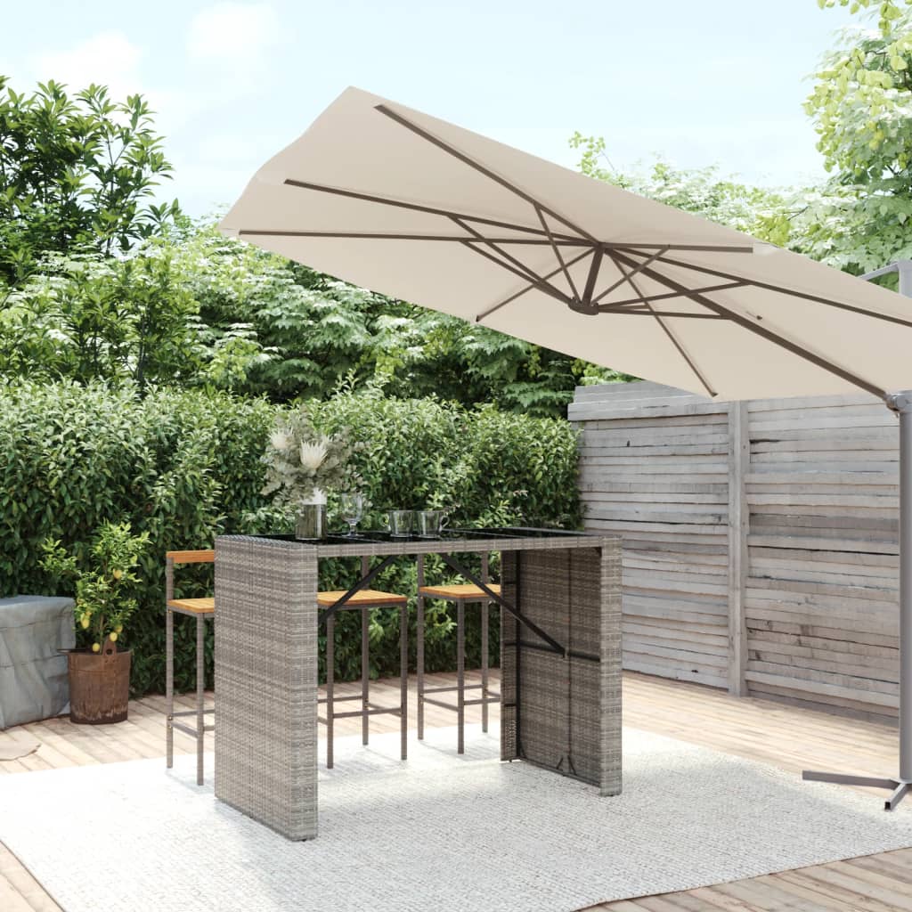 Bar Table with Glass Top Poly Rattan Grey 145 x 80 x 110 cm