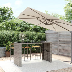 Bar Table with Glass Top Poly Rattan Grey 185 x 80 x 110 cm