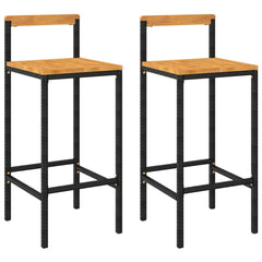 vidaXL Bar Stools 2 pcs Black Poly Rattan and Solid Wood Acacia 2