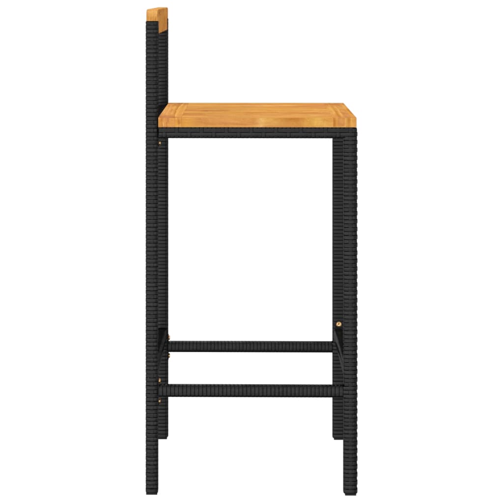 vidaXL Bar Stools 2 pcs Black Poly Rattan and Solid Wood Acacia 5
