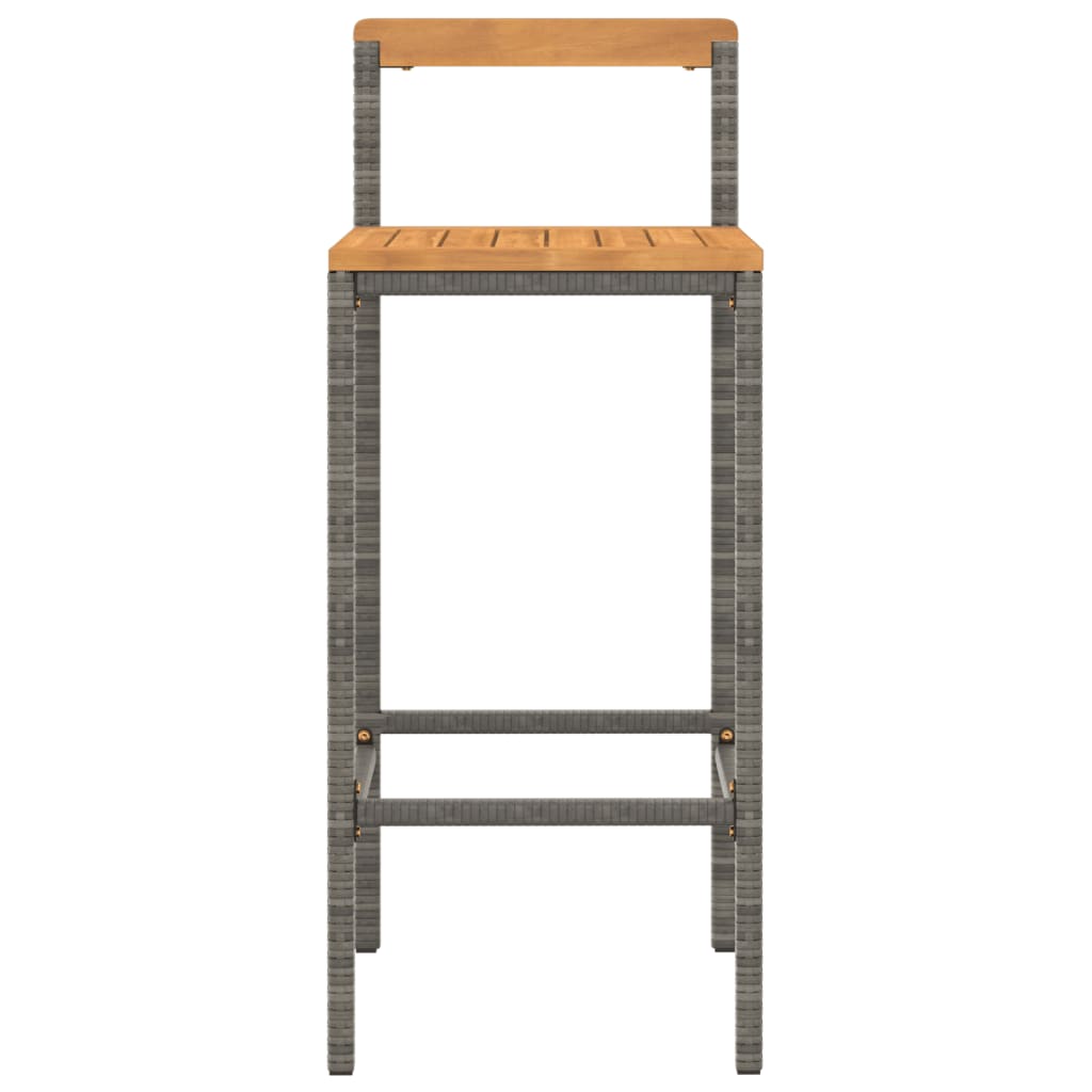 vidaXL Bar Stools 2 pcs Grey Poly Rattan and Solid Wood Acacia 4