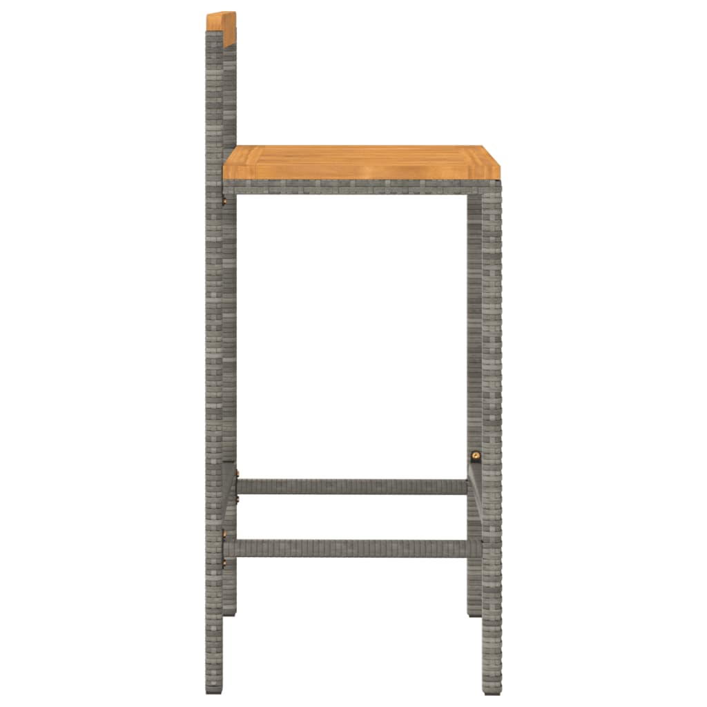 vidaXL Bar Stools 2 pcs Grey Poly Rattan and Solid Wood Acacia 5