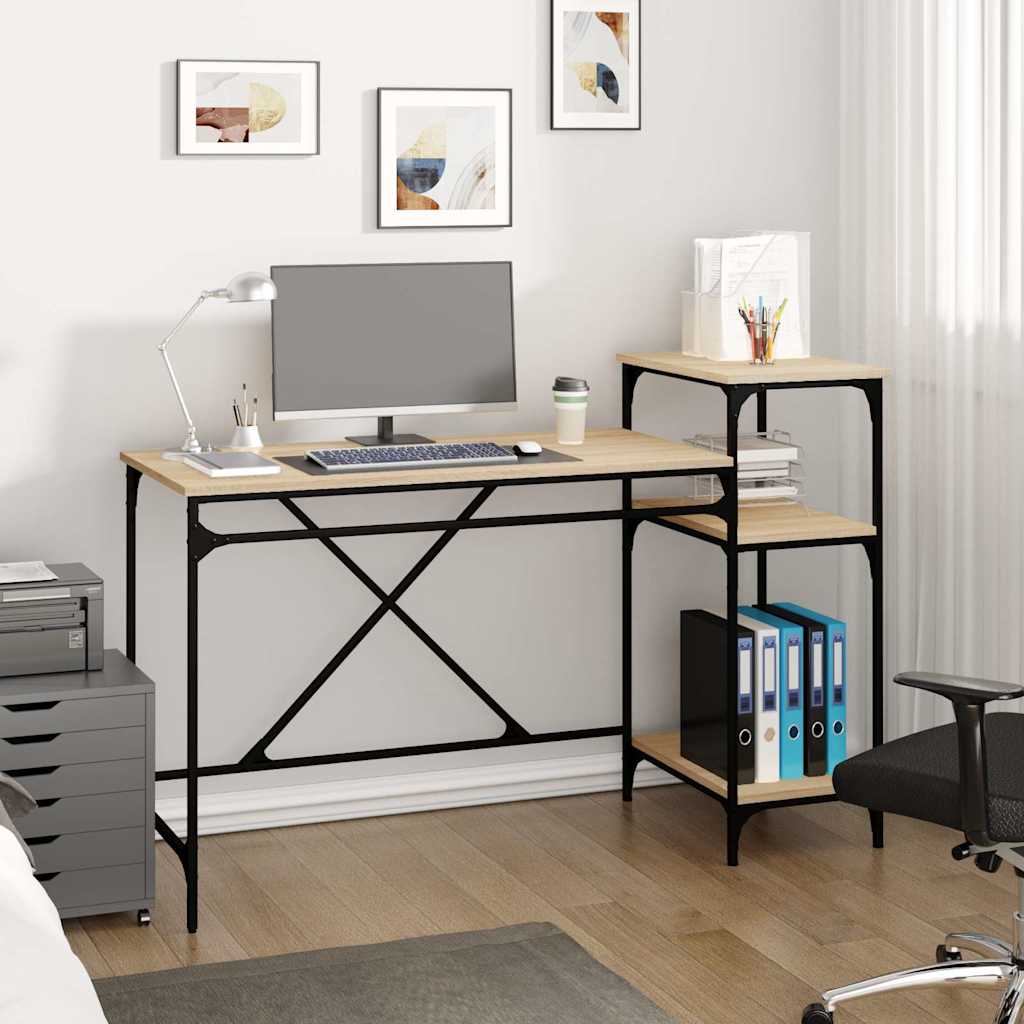 vidaXL Desk with Shelves Engineered Wood&Iron