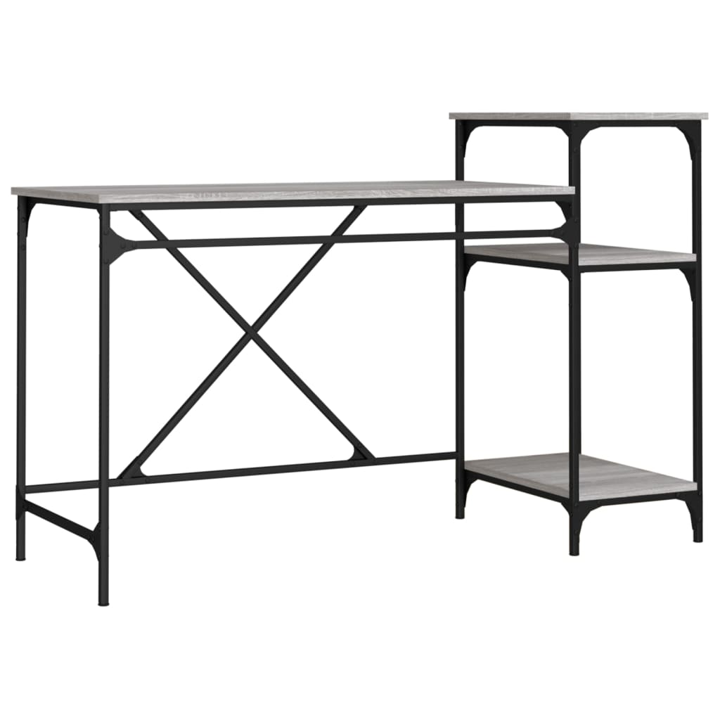 vidaXL Desk with Shelves Grey Sonoma 135x50x90 cm Engineered Wood&Iron 2