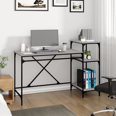 vidaXL Desk with Shelves Grey Sonoma 135x50x90 cm Engineered Wood&Iron 3