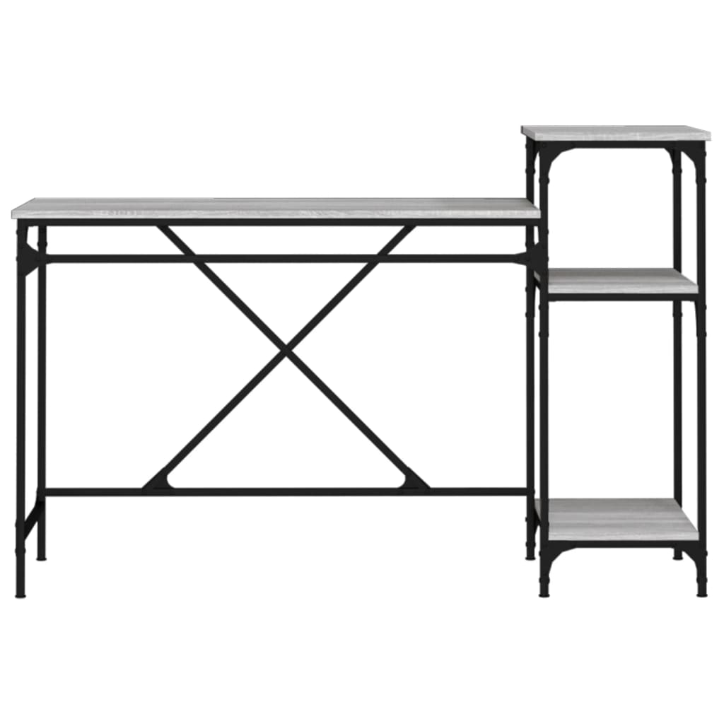 vidaXL Desk with Shelves Grey Sonoma 135x50x90 cm Engineered Wood&Iron 5