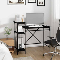 vidaXL Desk with Shelves Black 105x50x90 cm Engineered Wood&Iron 3