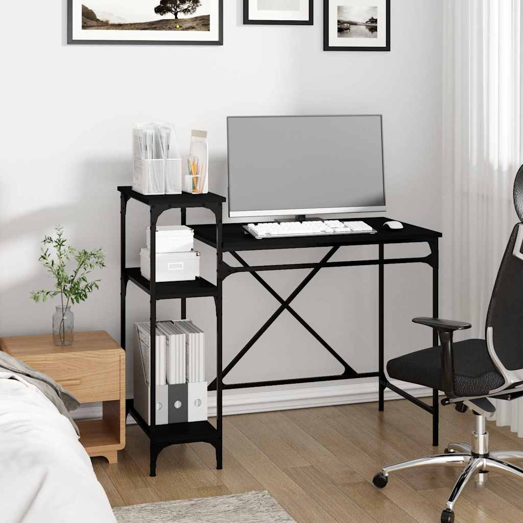 Desk with Shelves Engineered Wood&Iron Black 105 x 50 x 90 cm