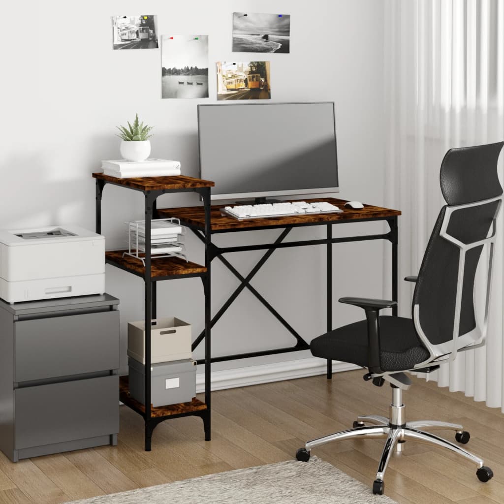 vidaXL Desk with Shelves Engineered Wood&Iron