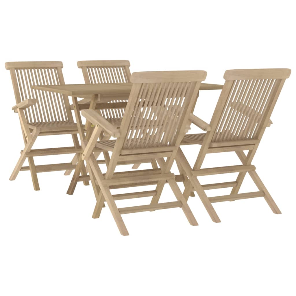 5 Piece Garden Dining Set Grey Solid Wood Teak 4