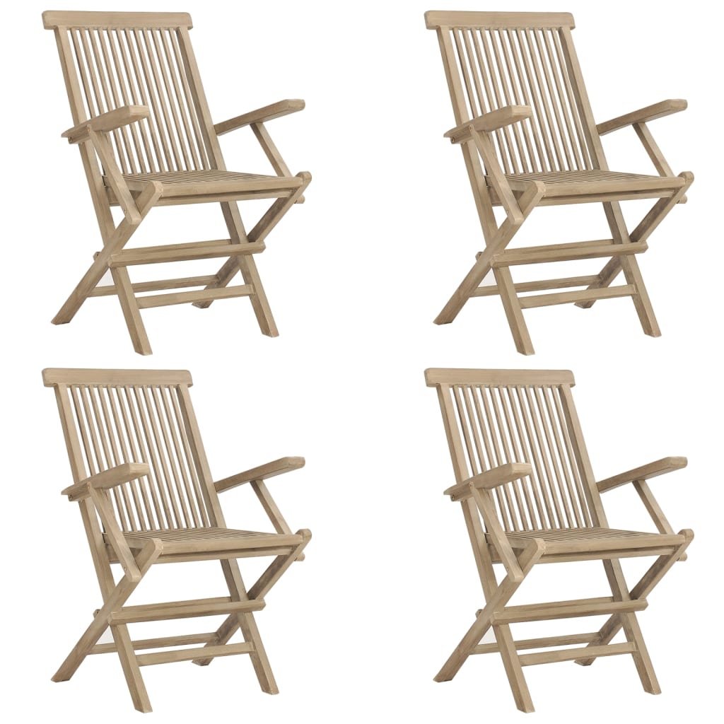 5 Piece Garden Dining Set Grey Solid Wood Teak 4