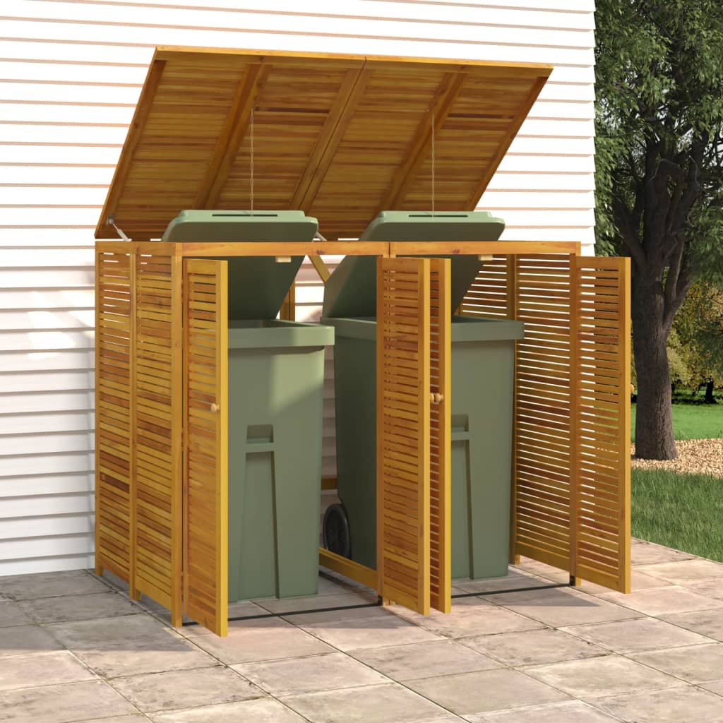 Single Garbage Bin Shed 70x89x117 cm Solid Wood Acacia 2 bins