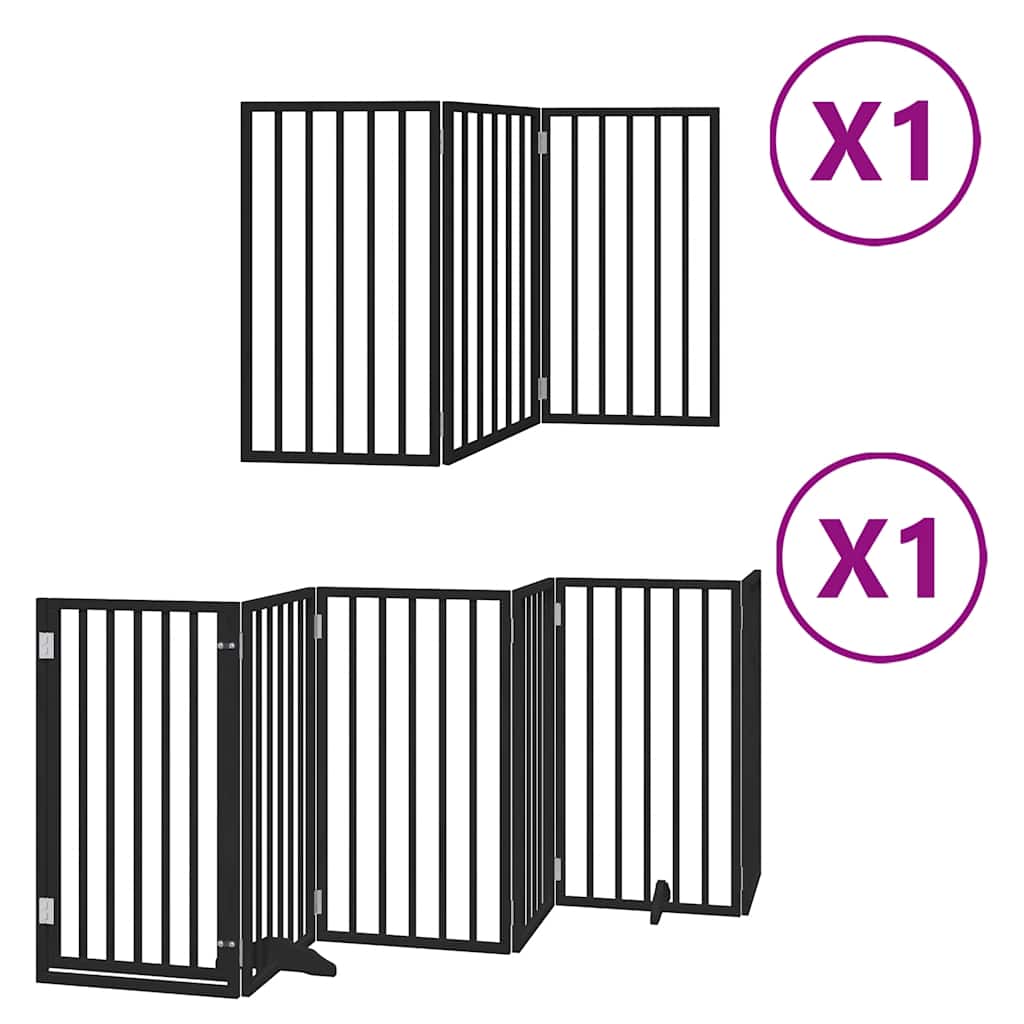 Dog Gate with Door Foldable Panels 450 cm Poplar Wood Width 50 cm Depth 90 cm Black 9