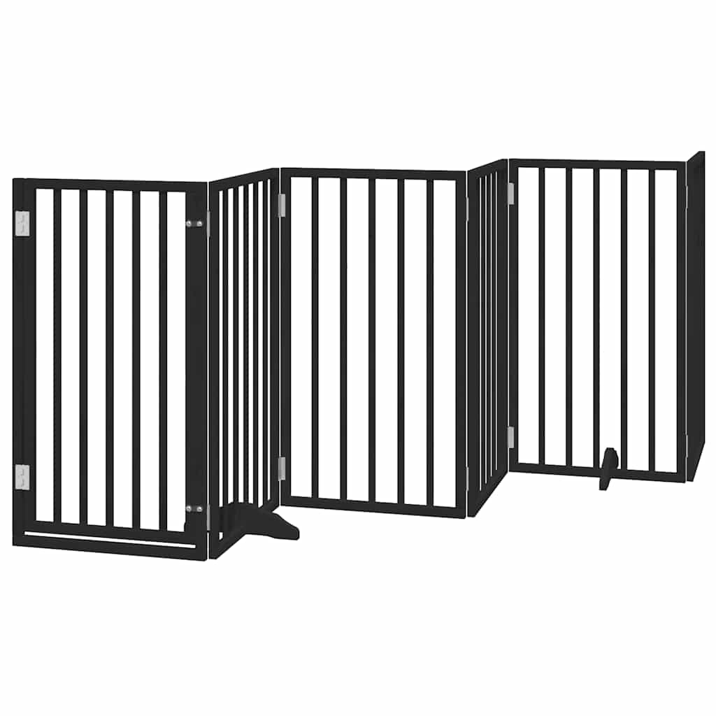Dog Gate with Door Foldable Panels 450 cm Poplar Wood Width 50 cm Depth 90 cm Black 9