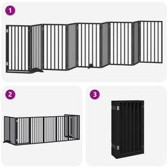 Dog Gate with Door Foldable Panels 450 cm Poplar Wood Width 50 cm Depth 90 cm Black 9