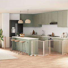 Dog Gate with Door Foldable Panels 480 cm Poplar Wood Width 80 cm Depth 90 cm Natural 8
