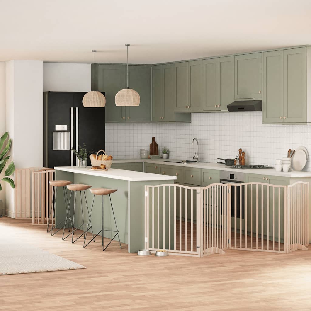 Dog Gate with Door Foldable Panels 480 cm Poplar Wood Width 80 cm Depth 90 cm Natural 10