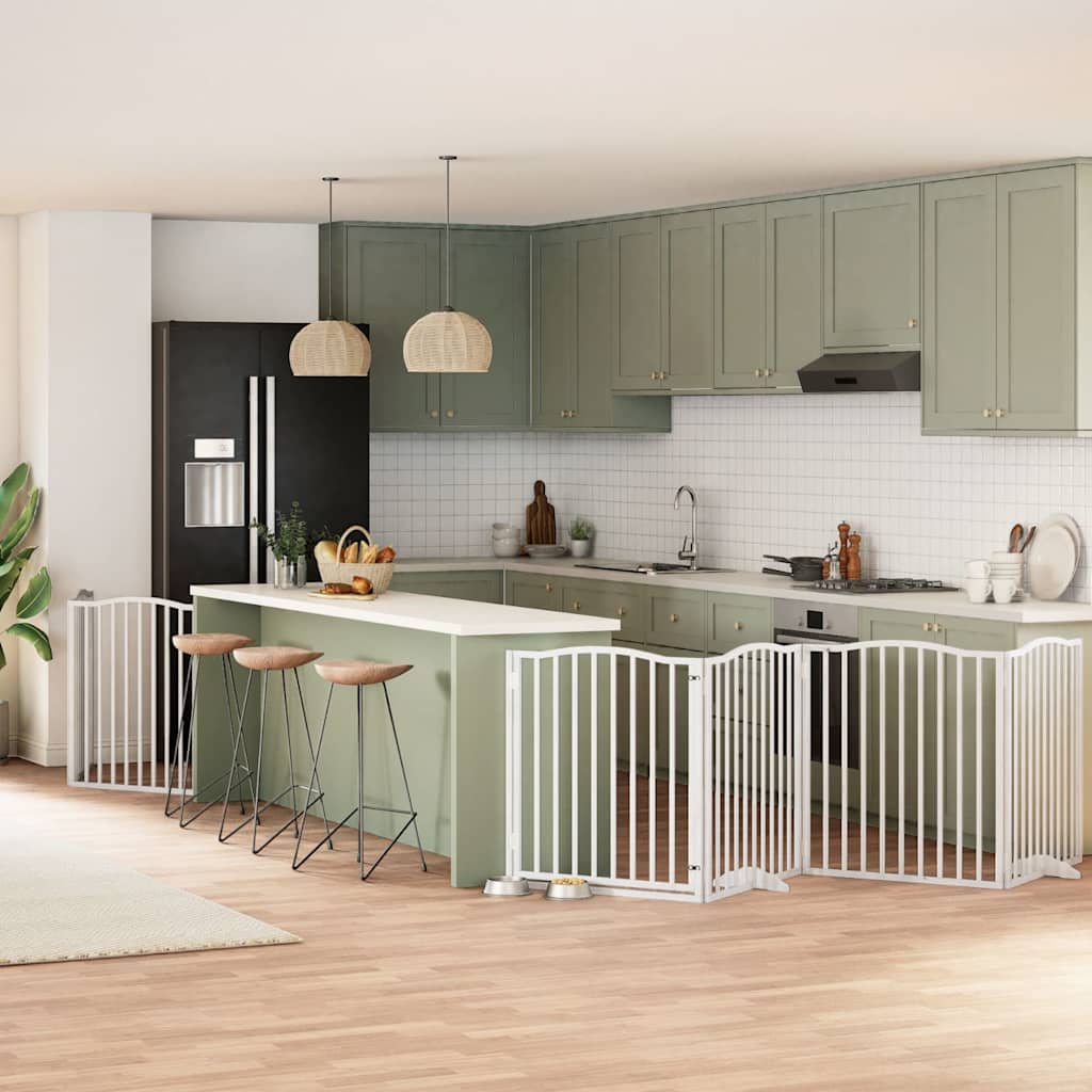 Dog Gate with Door Foldable Panels 480 cm Poplar Wood Width 80 cm Depth 90 cm White 8