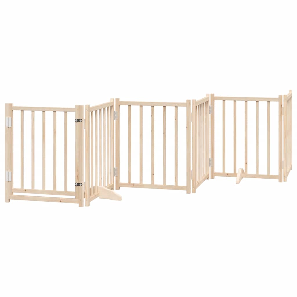 Dog Gate with Door Foldable Panels 450 cm Poplar Wood Width 50 cm Depth 60 cm Natural 9