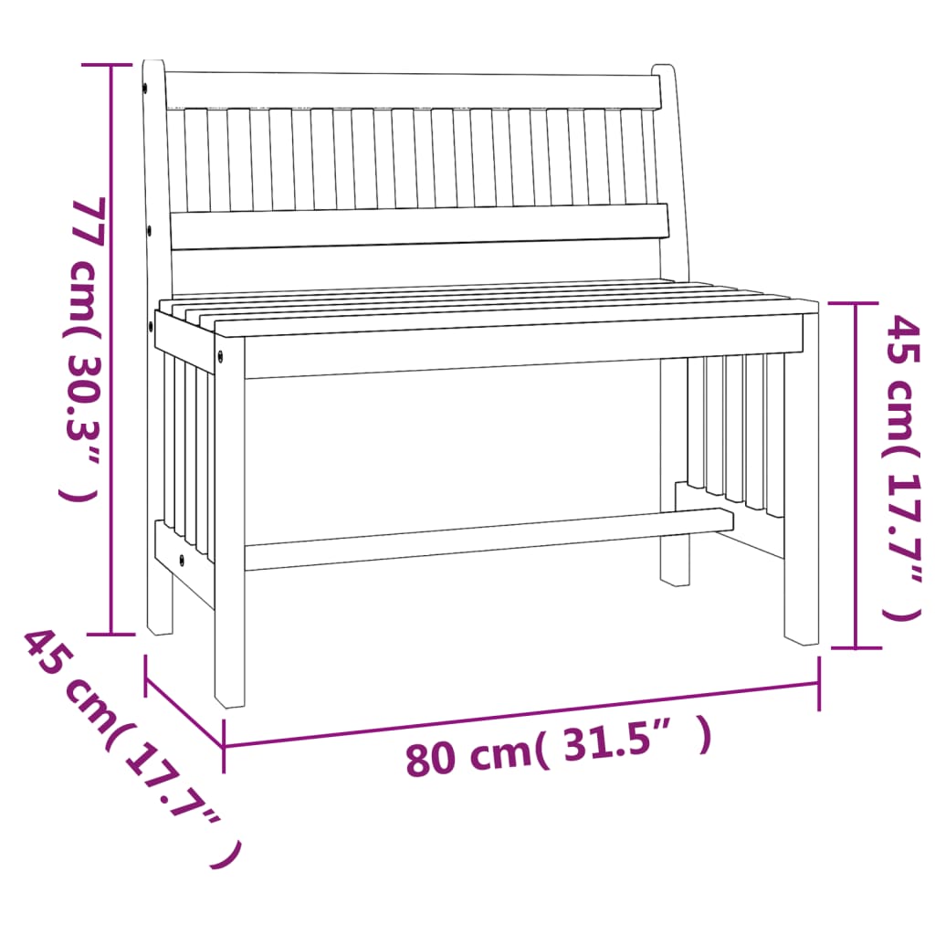 vidaXL Garden Bench 80 cm Solid Wood Eucalyptus 6