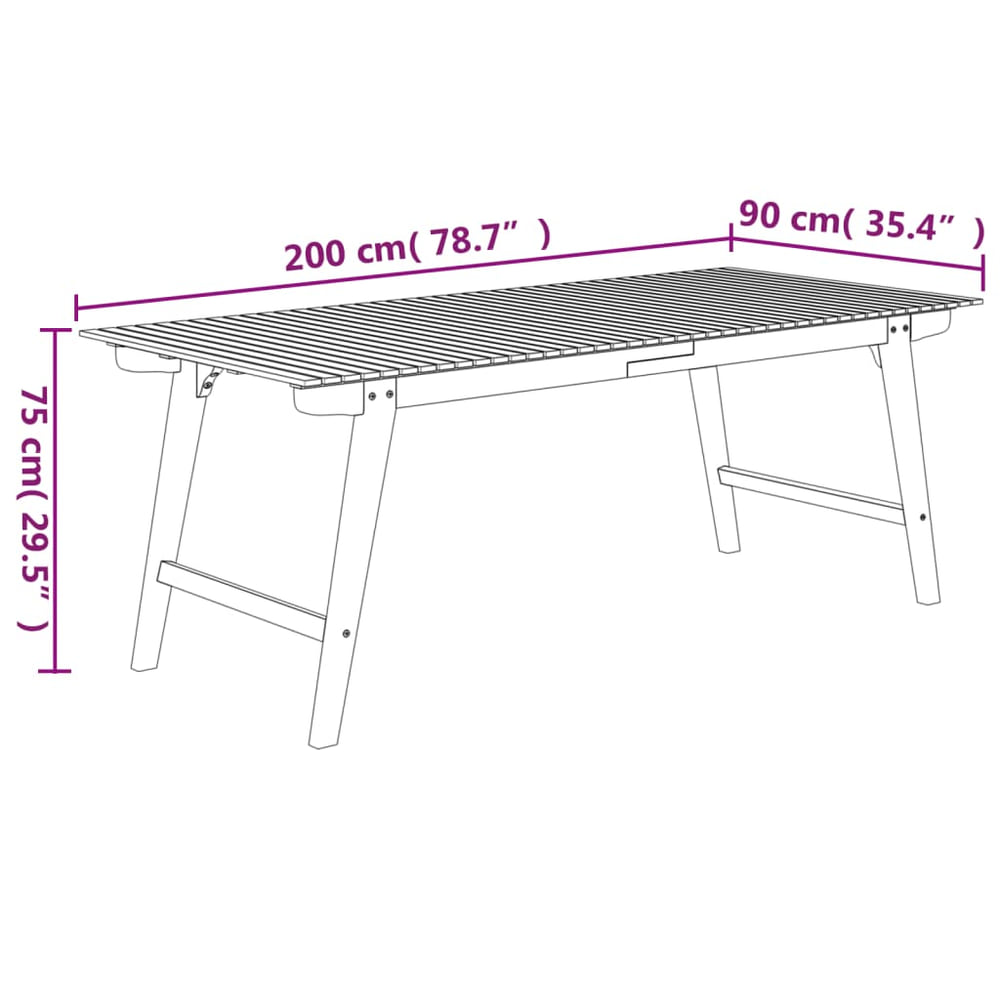 Garden Table Solid Wood Acacia 200 x 90 x 75 cm