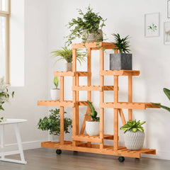 vidaXL Flower Stand with Wheels 110x25x101 cm Solid Wood Fir 3