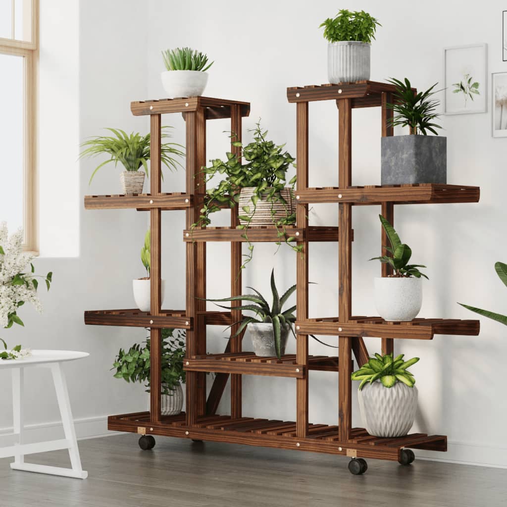 vidaXL Flower Stand with Wheels 110x25x115 cm Solid Wood Fir 3