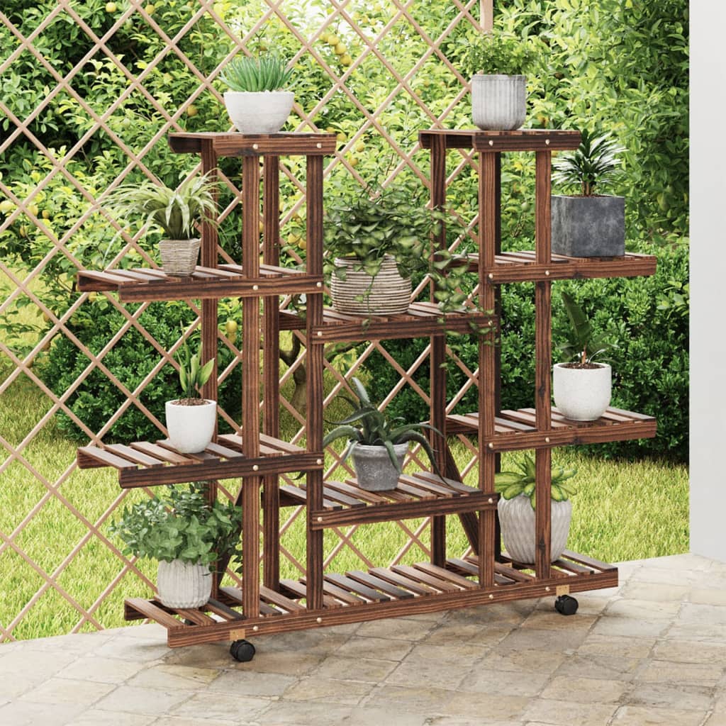 vidaXL Flower Stand with Wheels 110x25x115 cm Solid Wood Fir 1