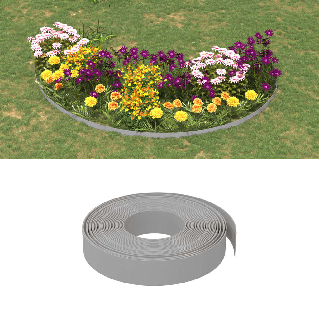 vidaXL Garden Edgings 2 pcs Grey 10 m 10 cm Polyethylene 1