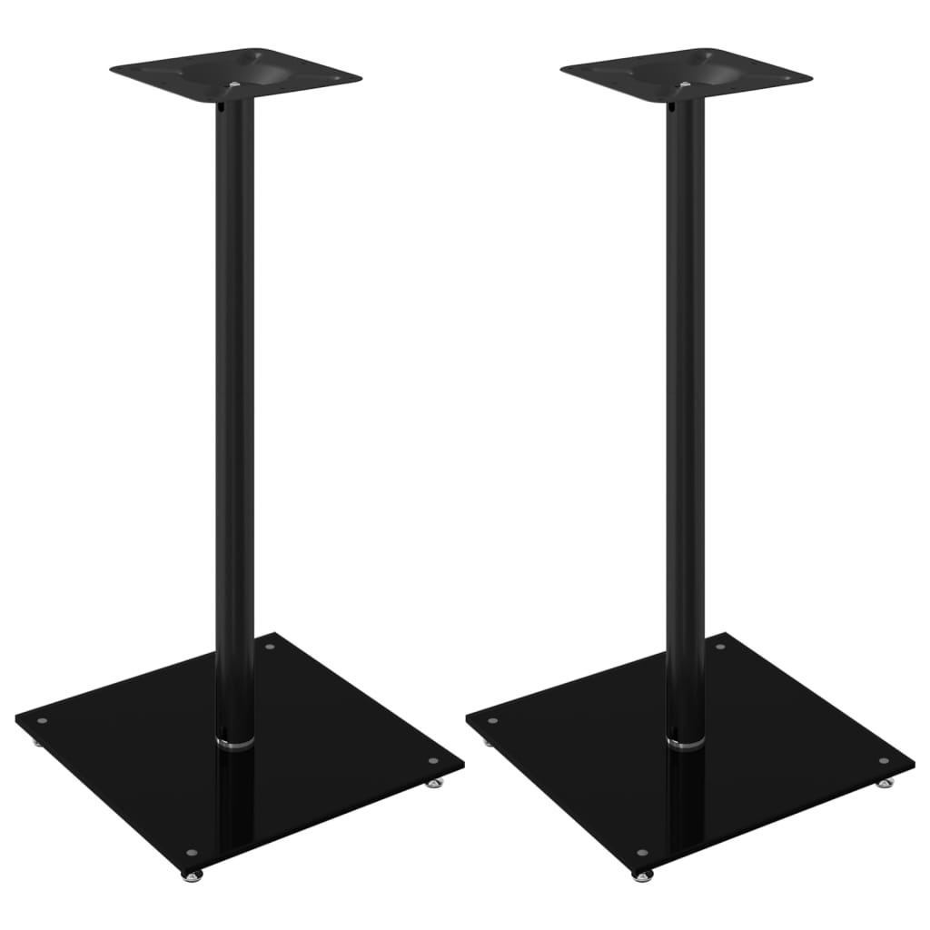 vidaXL Speaker Stands 2 pcs Black Tempered Glass 1 Pillar Design 2