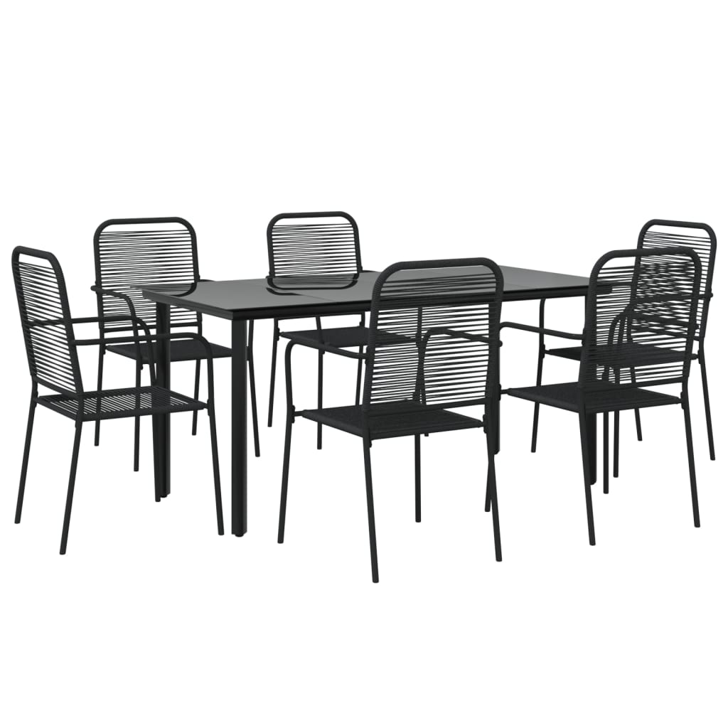 vidaXL 7 Piece Garden Dining Set Black Cotton Rope and Steel 3
