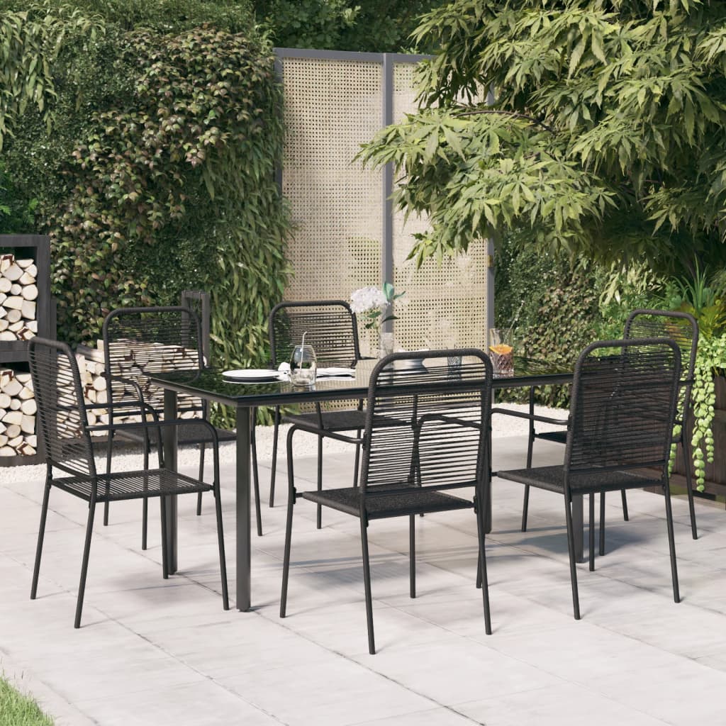 vidaXL 7 Piece Garden Dining Set Black Cotton Rope and Steel 1