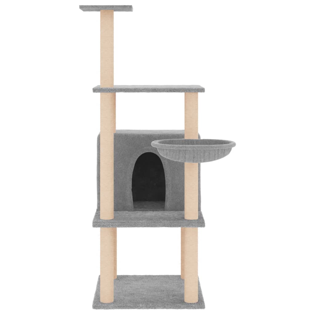 vidaXL Cat Tree with Sisal Scratching Posts Light Grey 132 cm 3