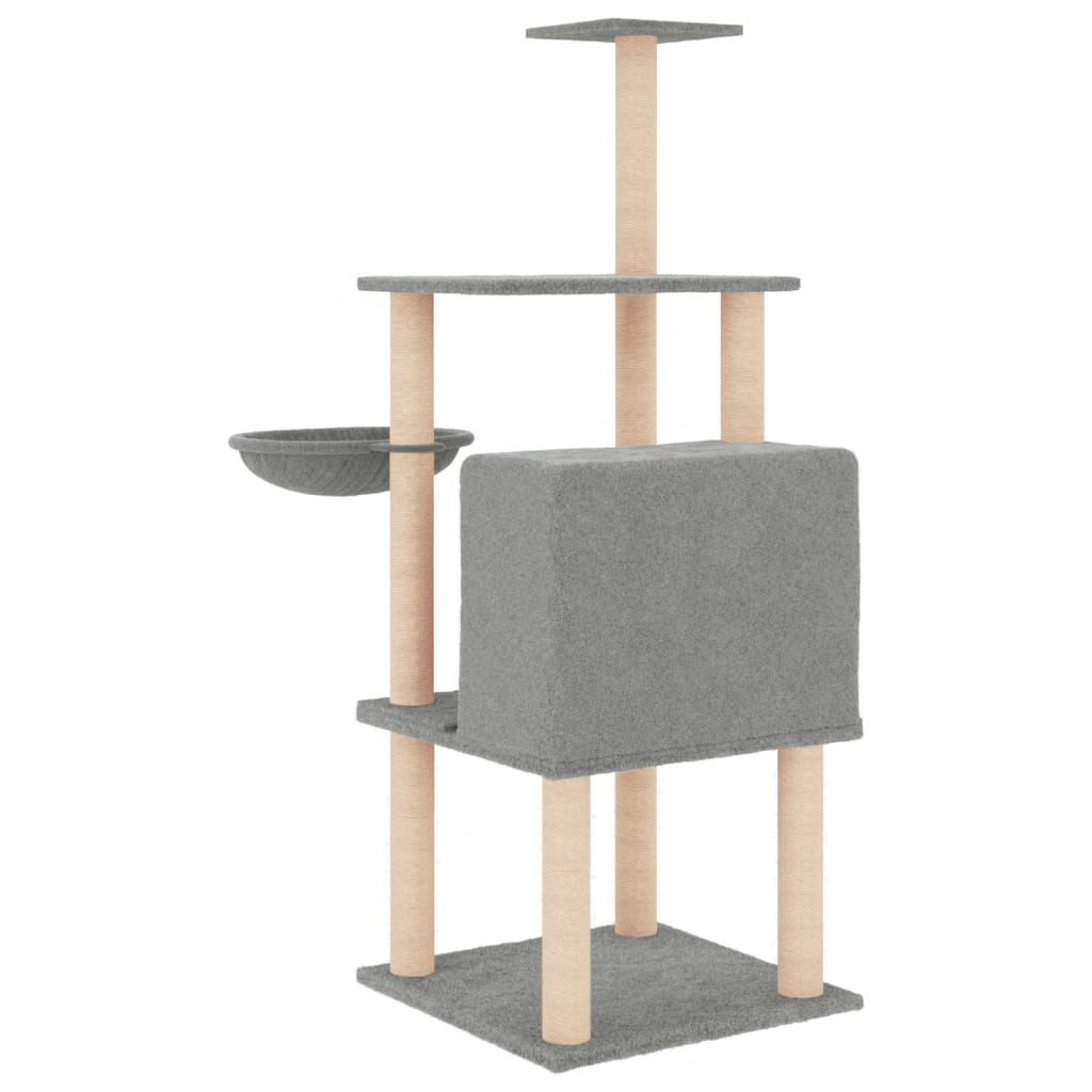 vidaXL Cat Tree with Sisal Scratching Posts Light Grey 132 cm 5