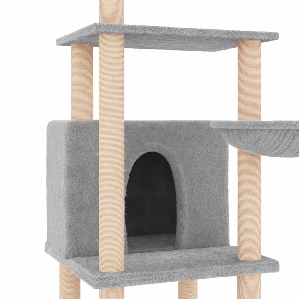vidaXL Cat Tree with Sisal Scratching Posts Light Grey 132 cm 6