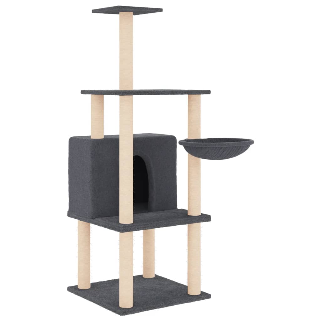 vidaXL Cat Tree with Sisal Scratching Posts Dark Grey 132 cm 2