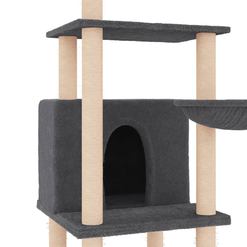 vidaXL Cat Tree with Sisal Scratching Posts Dark Grey 132 cm 6