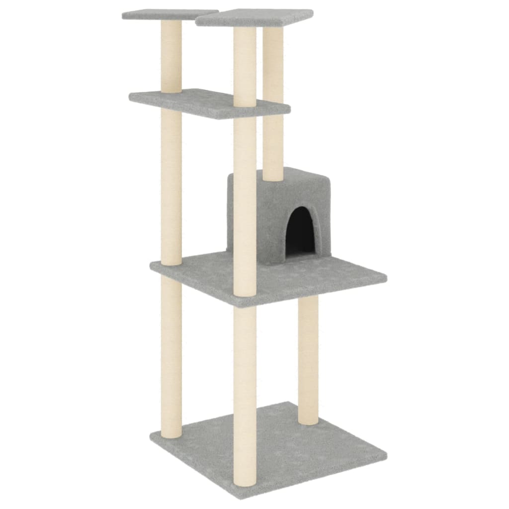 vidaXL Cat Tree with Sisal Scratching Posts Light Grey 123 cm 2